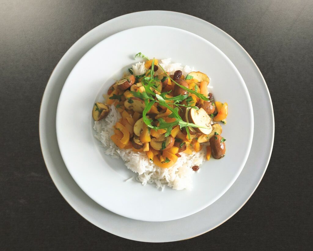 Basmati Reis mit Gemüse &amp; Rucola - vegane Variante