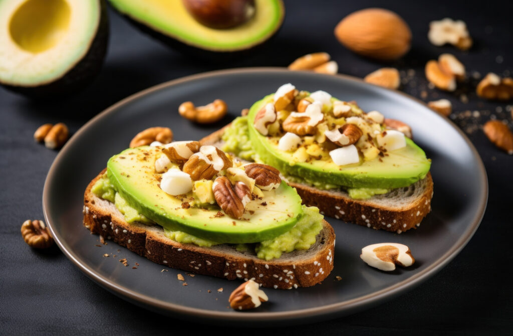 Avocado,Brot,Teller,belegen,Toast,gesund,lecker